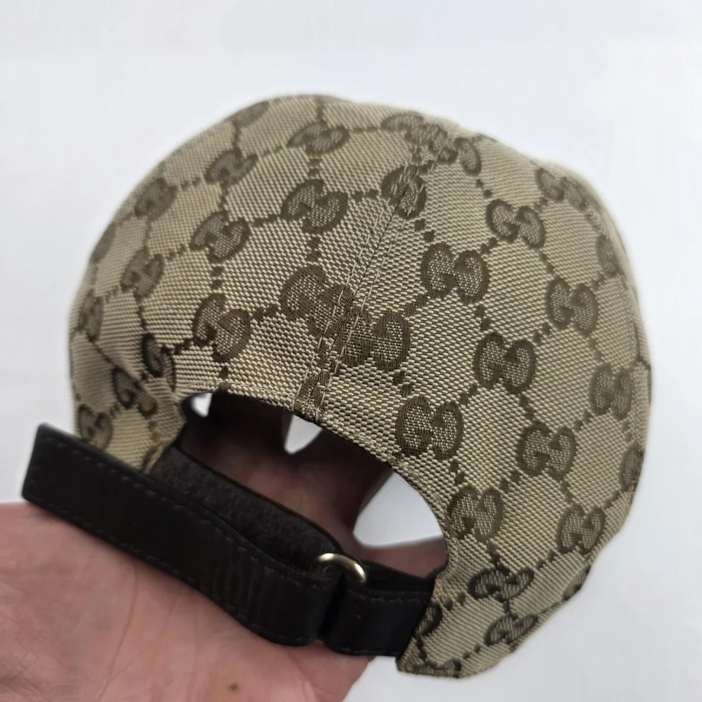 Gucci Hat Cap Strap Back Beige GG Monogram Web Stripe Mens Large Italy